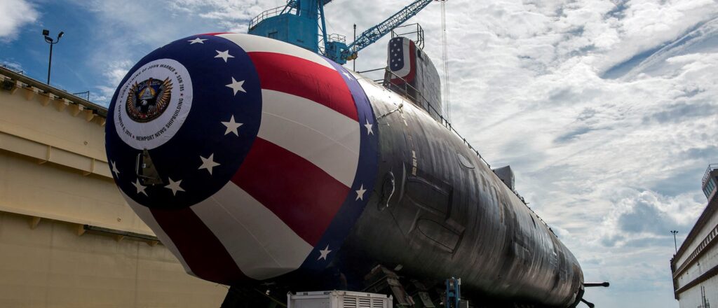 FILE PHOTO: The Virginia-class attack submarine Pre-commissioning Unit John Warner is moved to Newport News Shipbuilding