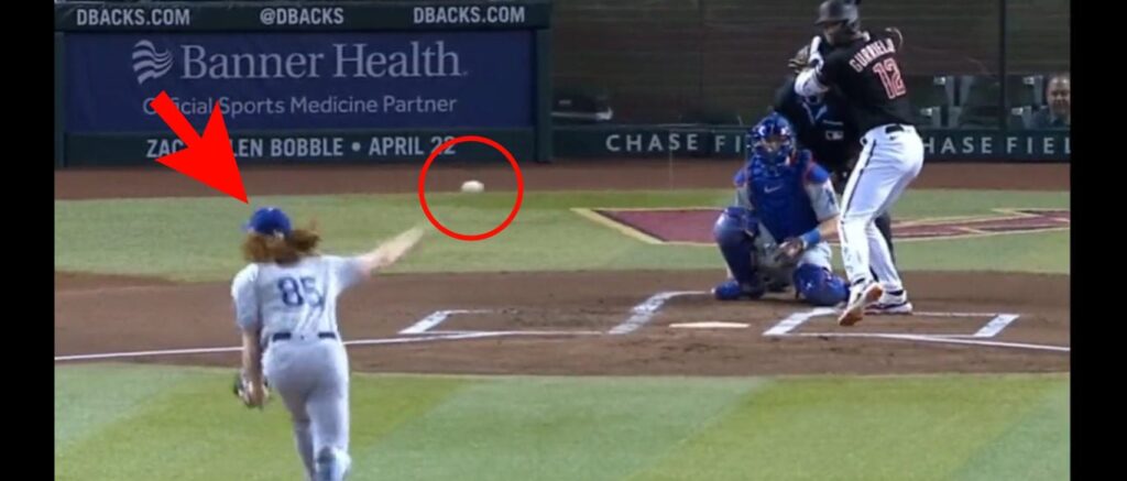 Los Angeles Dodgers pitcher Dustin May threw the most alien-like pitch Thursday against the Arizona Diamondbacks, and it was both dangerous and beautiful. [Twitter/Screenshot/Public — @PitchingNinja]