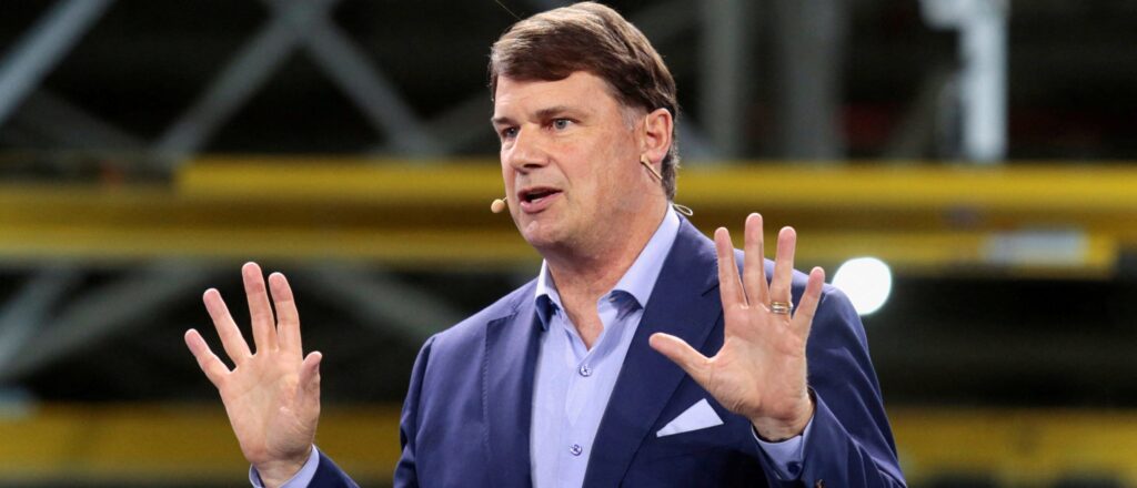 FILE PHOTO: Ford CEO Jim Farley speaks during a vehicle launch