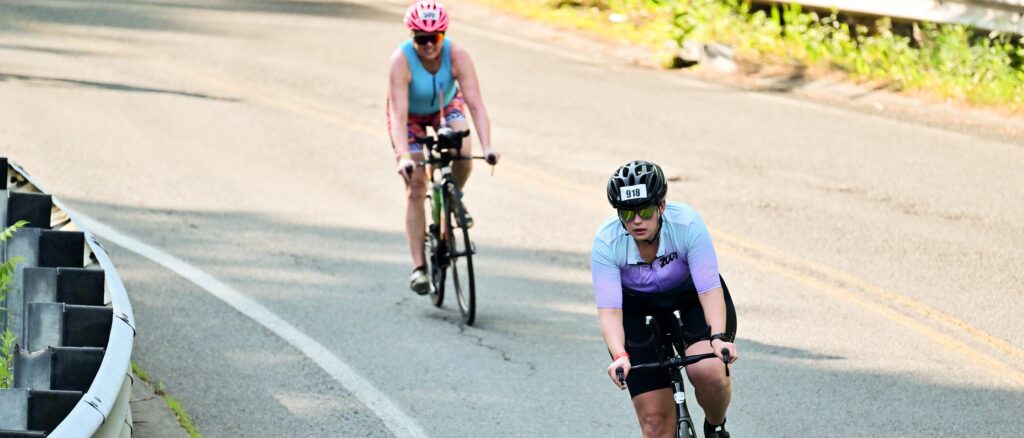 Athletes compete in the bike leg of the IRONMAN Des Moines 70.3 on June 11, 2023 in Des Moines, Iowa. (Photo by Kyle Rivas/Getty Images for IRONMAN)