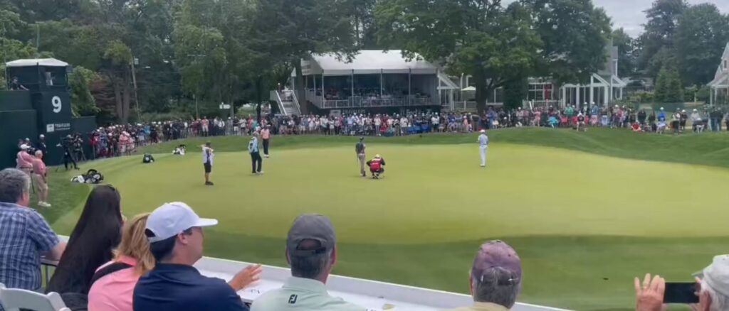 Screenshot of Justin Thomas, Wyndham Clark and Max Homa on their first day at the Travelers Championship.