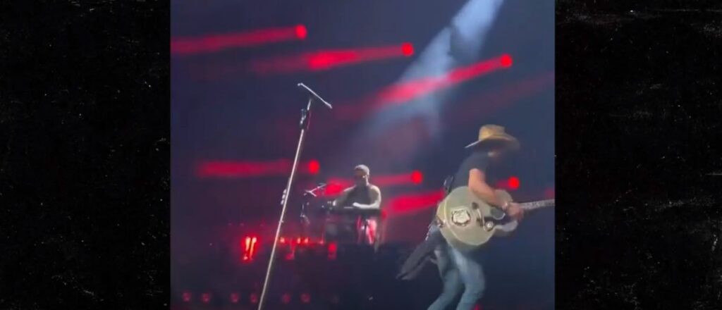 Jason Aldean rushing off the stage in the middle of his performance of "Crazy Town" at the Xfinity Theatre in Hartford, Connecticut, due to what later emerged as heat exhaustion and dehydration, on Saturday July 15, 2023.