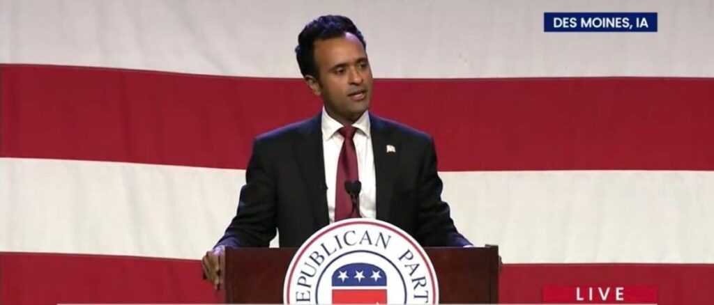 Presidential candidate Vivek Ramaswamy speaks at Iowa Lincoln Dinner
