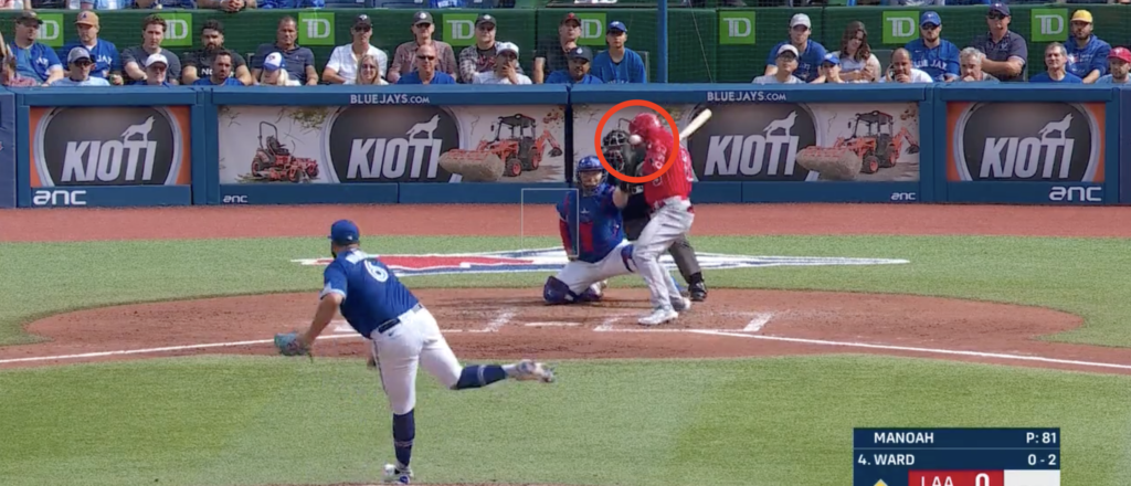 A snapshot of the video showing the plane getting hit by the pitch.