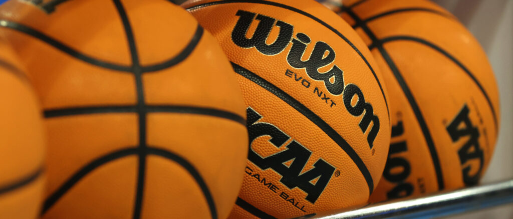 A view of Wilson NCAA game basketballs ahead of a game between the USC Trojans and the UCLA Bruins at UCLA Pauley Pavilion on January 08, 2023 in Los Angeles, California. (Photo by Katharine Lotze/Getty Images)