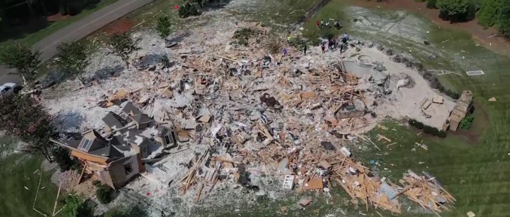 One person is dead and another injured after a massive explosion at a home in North Carolina that belongs to Tennessee Titans defensive back Caleb Farley. [Twitter/Screenshot/Public — @Queen_City_News]