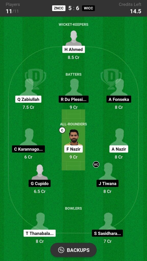 ZNCC vs WICC - Dream11 Prediction