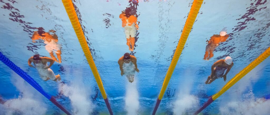 Underwater cameras are seen in the bottom of the pool as (L-R) Panama