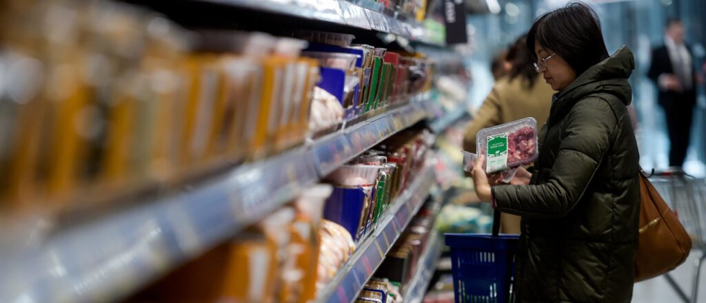 Shoppers browse in an Aldi store in London