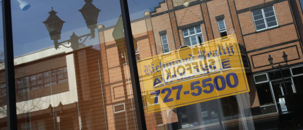 Empty commercial real estate spaces are seen in Riverhead