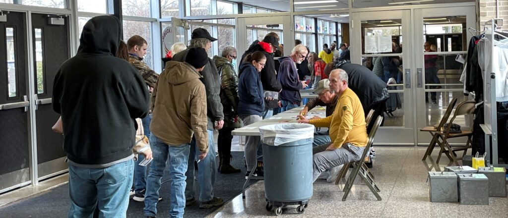 Local union members of United Auto Workers (UAW) arrive at Starbuck Middle School to vote on CNH Industrial latest contract offer in Racine