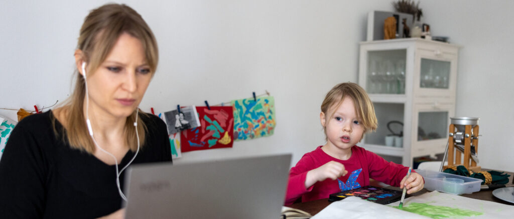 Mom and daughter studying