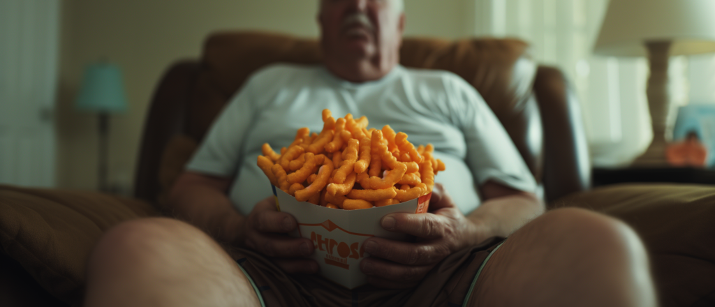 Older Man Relaxing with Cheese Snacks