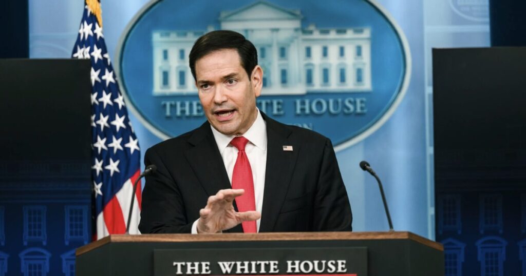 State Department to Crack Down on Universities That Take Money From Foreign Entities on Government Watch Lists * The Gateway Pundit * by Mike LaChance Marco Rubio speaking at the White House press briefing podium, with the U.S. flag and White House backdrop visible.