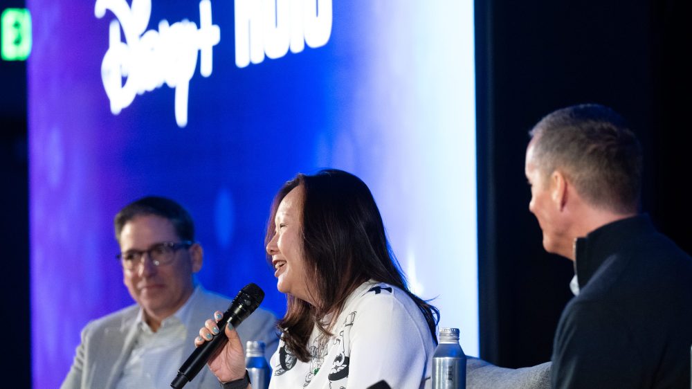 Disney Leaders Talk Sports, International and Fandom to Power Disney+ D23: The Ultimate Disney Fan Event presented by Visa in Anaheim, CA. (The Walt Disney Company/Image Group LA) Eric Schrier, Carol Choi, Joe Earley