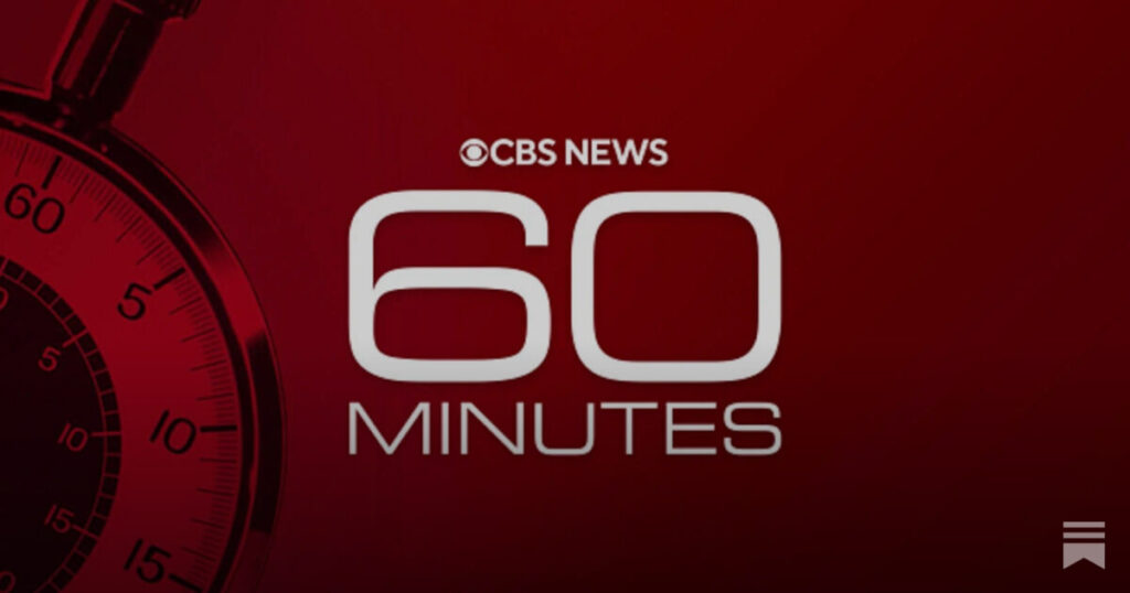 CBS News 60 Minutes logo featuring a stopwatch on a red background, representing the iconic investigative news program.
