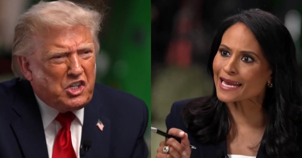 FCC Chairman Brendan Carr Confirms Trump Administration Looking at “A Lot of Actions” After Trump Calls for NBC’s Kristen Welker to be Punished * The Gateway Pundit * by Jordan Conradson Interview scene featuring a heated exchange between a man with light-colored hair in a suit and a woman with dark hair, both expressing strong emotions.