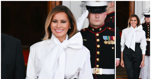 Melania Trump is Très Chic for U.S.-China State Dinner in YSL Bow Blouse, D&G Tuxedo Pants