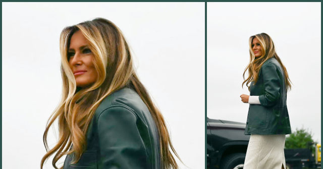Melania Trump Returns to North Carolina in Nour Hammour Green Leather Jacket