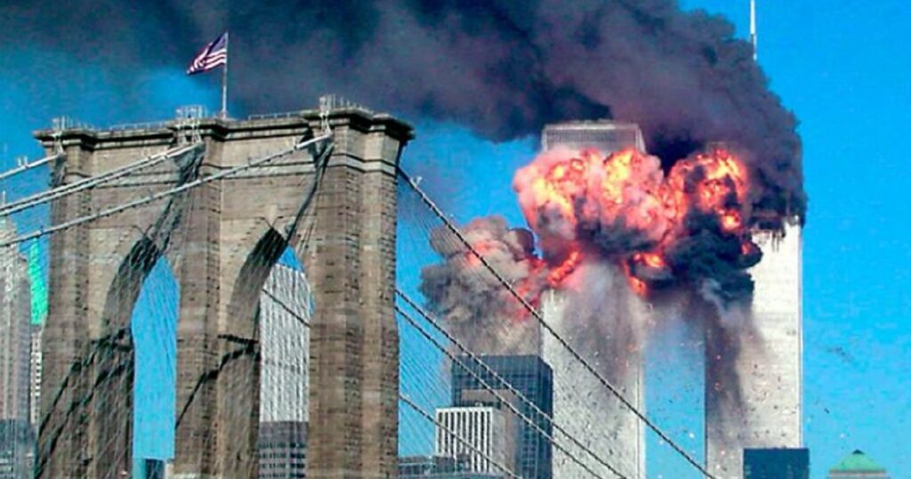 Schools Discussing 9/11 by Teaching About ‘Islamophobia,’ Downplaying al-Qaeda, and Even Assigning bin Laden’s Manifesto The Twin Towers of the World Trade Center burn before collapsing in the terror attacks of 9/11.