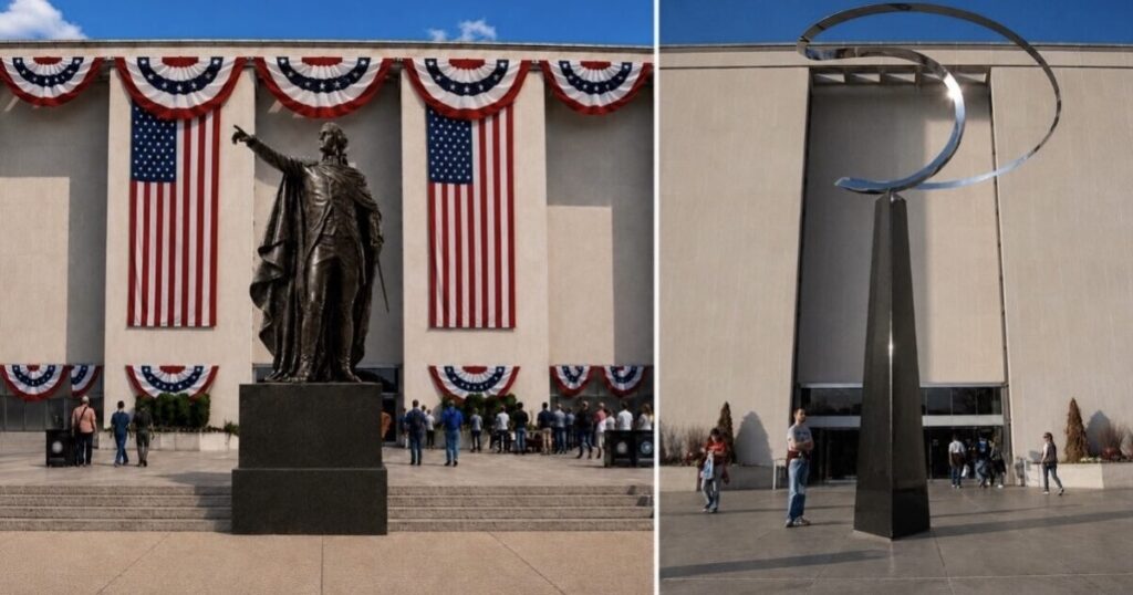 Trump Tells Smithsonian to Tear Down “Strange Modernist” Infinity Sculpture and Install “Colossus Statue” of George Washington at National Museum of American History Trump Tells Smithsonian to Tear Down “Strange Modernist” Infinity Sculpture and Install “Colossus Statue” of George Washington at National Museum of American History
